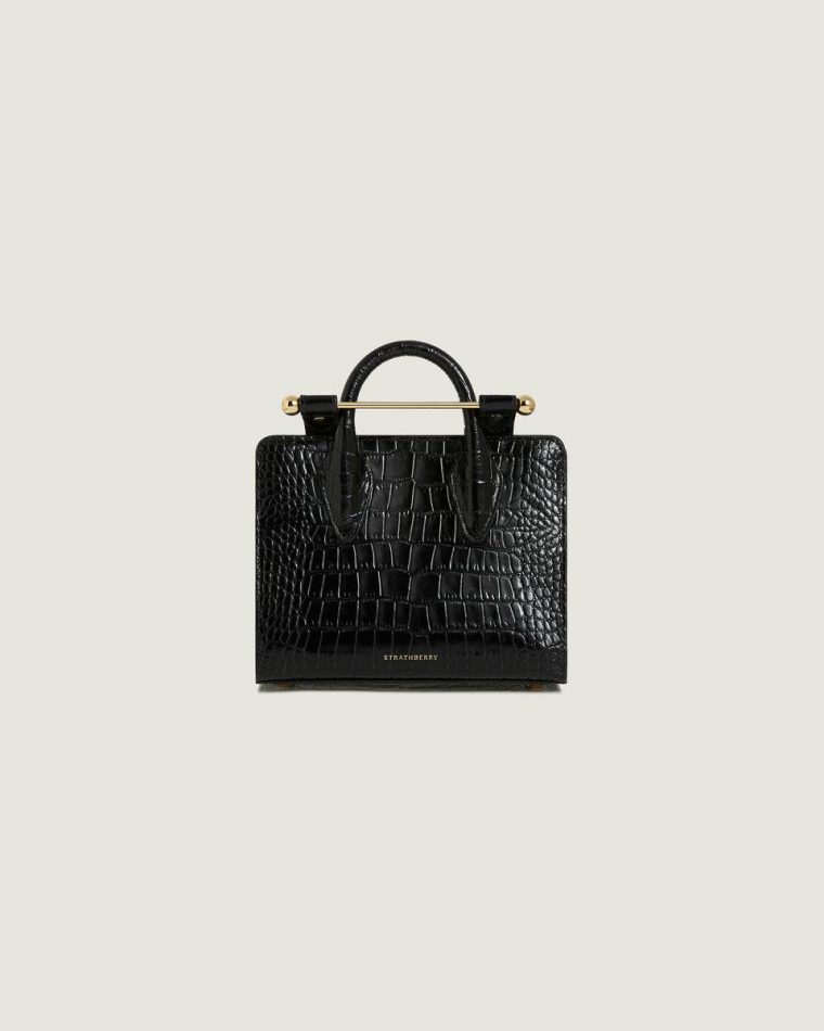 Nano Tote Embossed Edit Bags Women Strathberry Croc-Embossed Leather Black - Image 3