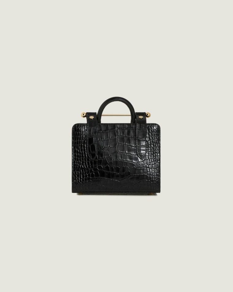 Nano Tote Embossed Edit Bags Women Strathberry Croc-Embossed Leather Black - Image 4