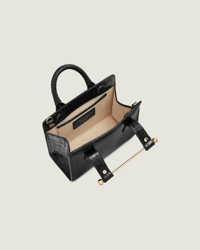 Nano Tote Embossed Edit Bags Women Strathberry Croc-Embossed Leather Black - Image 5
