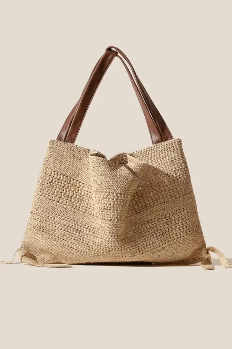 Natural/Chestnut Shoulder Bags Women Cador - Slouchy Raffia Macrame Shoulder Bag Hereu