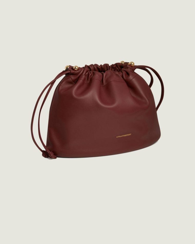 Oxblood Strathberry Women Charlotte Midi Drawstring Shoulder Bags - Image 2