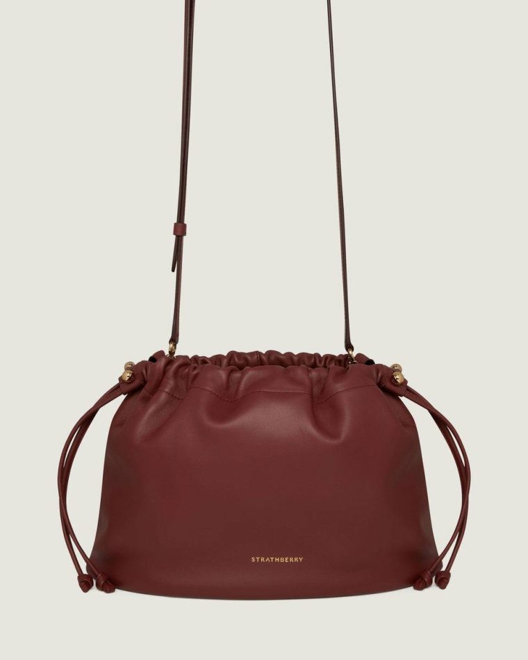 Oxblood Strathberry Women Charlotte Midi Drawstring Shoulder Bags - Image 3
