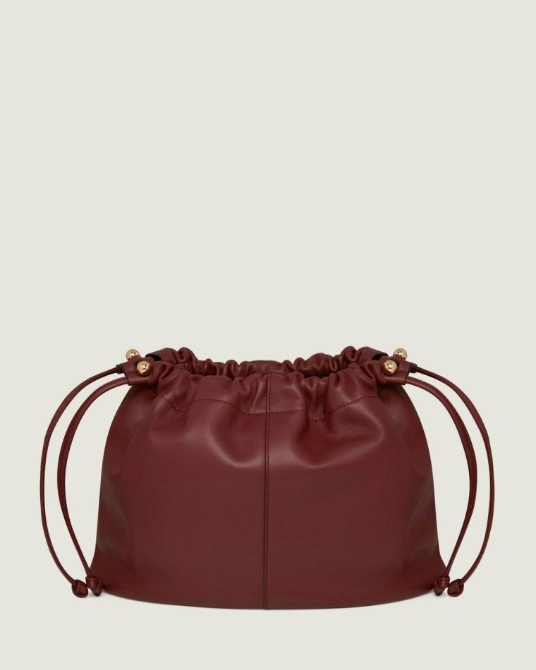 Oxblood Strathberry Women Charlotte Midi Drawstring Shoulder Bags - Image 4