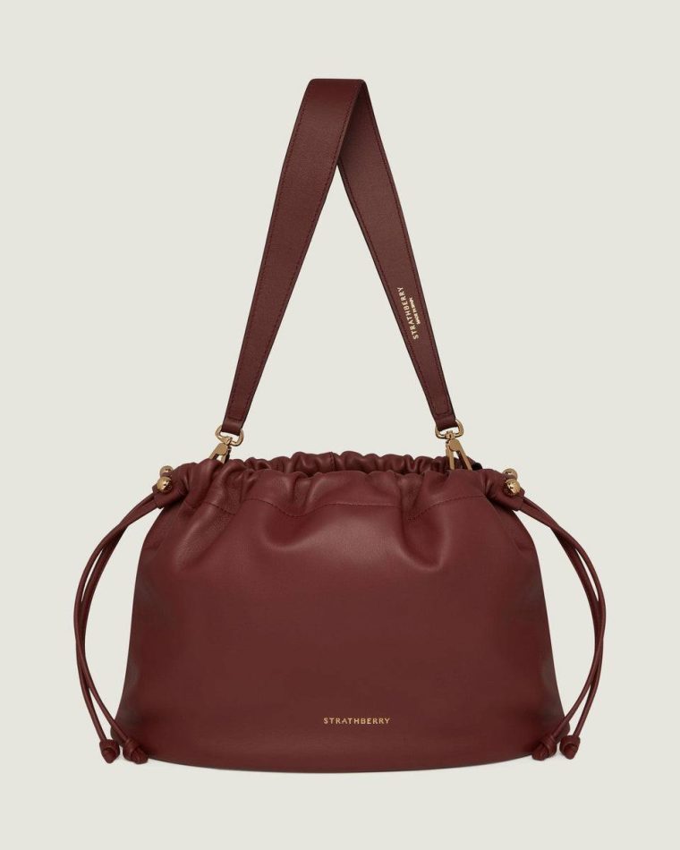 Oxblood Strathberry Women Charlotte Midi Drawstring Shoulder Bags - Image 5