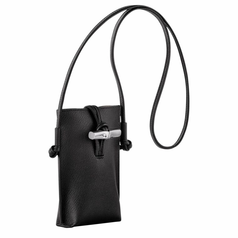 Phone Cases Longchamp Black Women Le Roseau Phone Case Black - Leather - Image 3