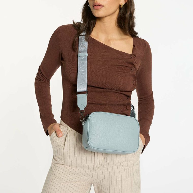 Powder Blue Crossbody Plunder Bag With Webbed Strap - Powder Blue Status Anxiety Women - Image 5