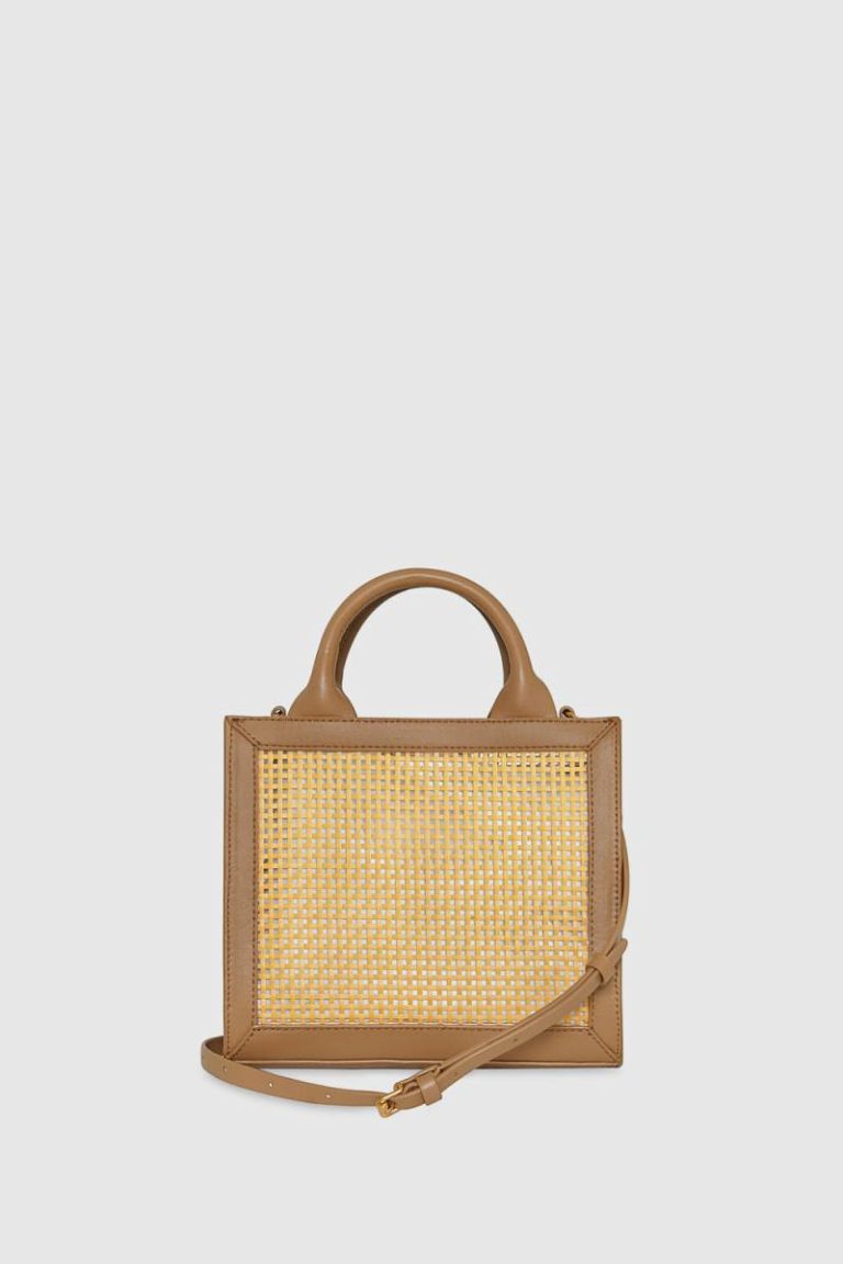 Rebecca Minkoff Women Crossbody Bag Natural-Straw-Saddle Megan Mini Tote