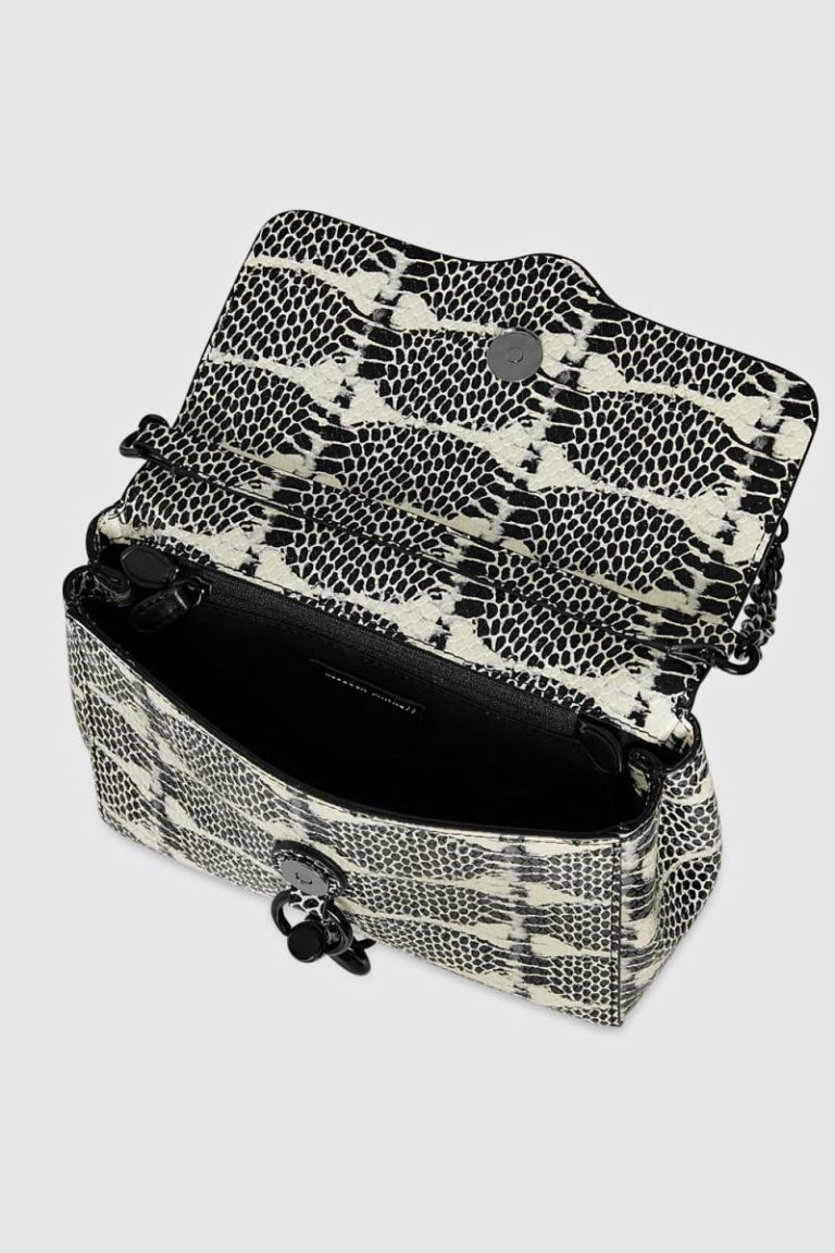 Rebecca Minkoff Women Megan Top Handle With Chain Black-White-Snake Crossbody Bag - Image 3