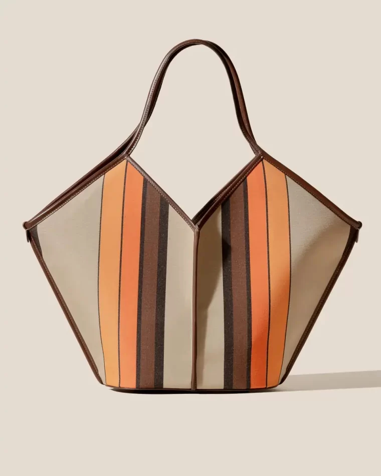 Shoulder Bags Calella Striped - Leather-Trimmed Tote Bag Women Hereu Orange - Image 2