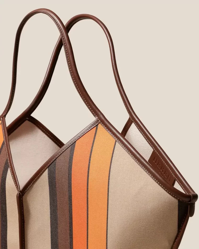 Shoulder Bags Calella Striped - Leather-Trimmed Tote Bag Women Hereu Orange - Image 3