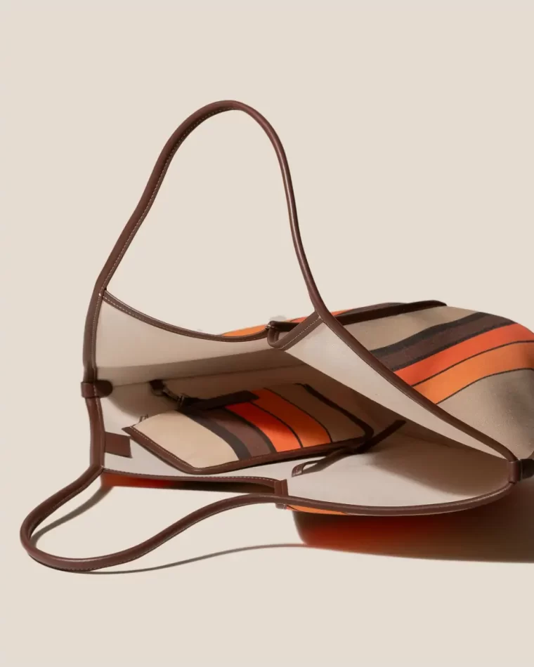 Shoulder Bags Calella Striped - Leather-Trimmed Tote Bag Women Hereu Orange - Image 4