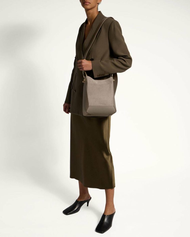 Shoulder Bags Lana Midi Bucket Bag Taupe Suede Strathberry Women