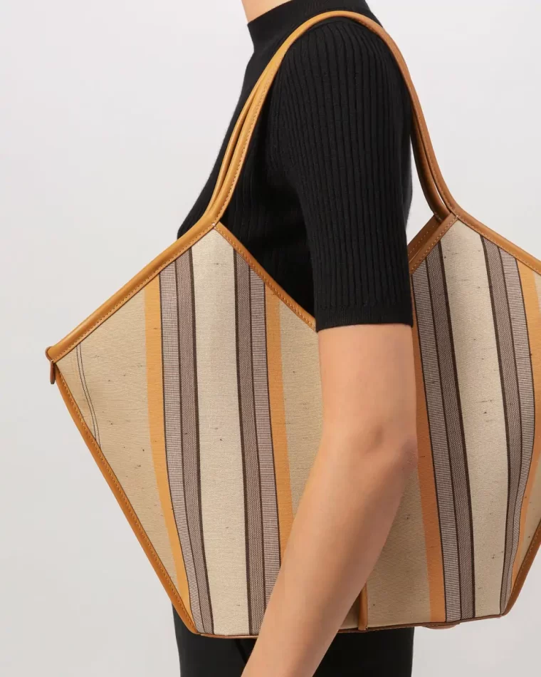 Shoulder Bags Light Tan Hereu Women Calella Striped - Leather-Trimmed Tote Bag - Image 5