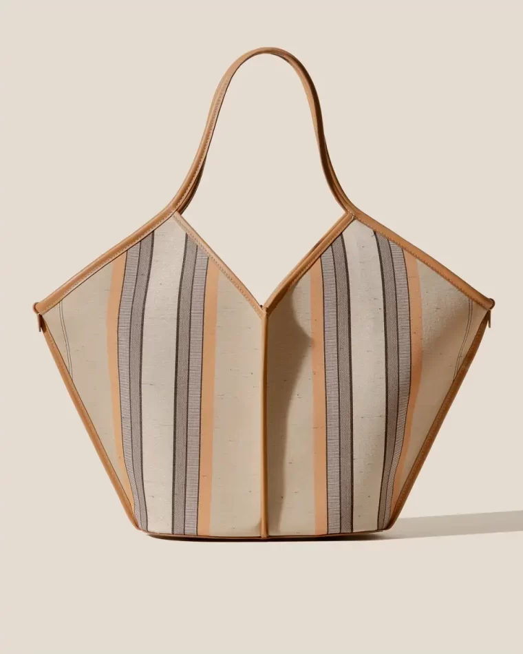 Shoulder Bags Light Tan Hereu Women Calella Striped - Leather-Trimmed Tote Bag