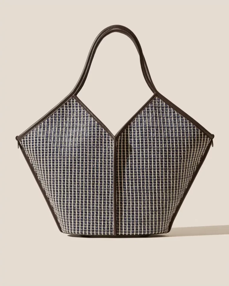 Shoulder Bags Navy Hereu Calella Striped Raffia - Leather-Trimmed Tote Bag Women