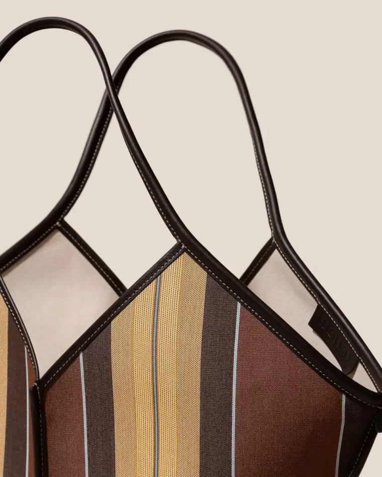 Shoulder Bags Women Hereu Calella Striped - Leather-Trimmed Tote Bag Dark Brown - Image 2