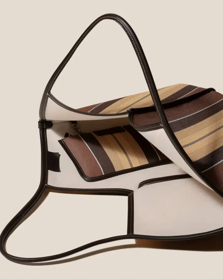 Shoulder Bags Women Hereu Calella Striped - Leather-Trimmed Tote Bag Dark Brown - Image 3