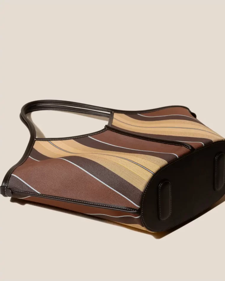 Shoulder Bags Women Hereu Calella Striped - Leather-Trimmed Tote Bag Dark Brown - Image 4