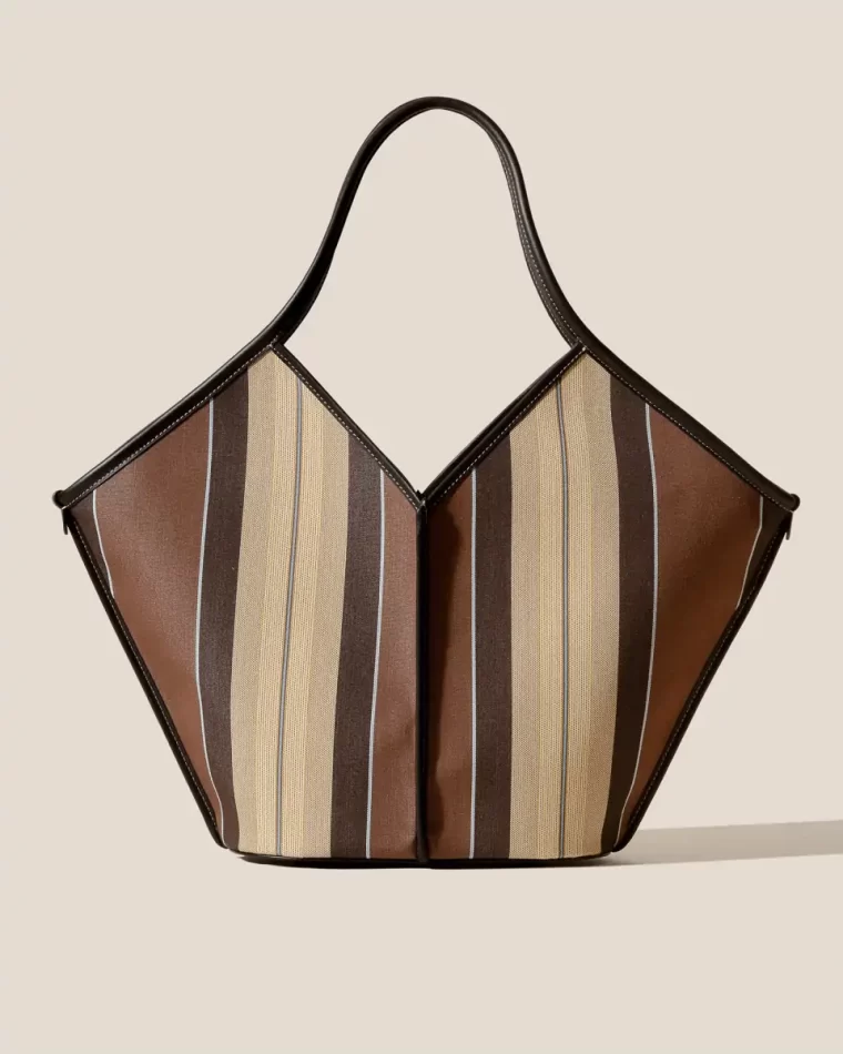 Shoulder Bags Women Hereu Calella Striped - Leather-Trimmed Tote Bag Dark Brown