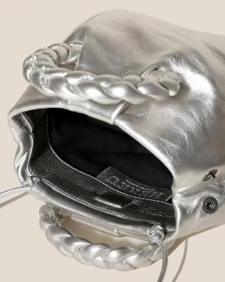 Silver Women Bombon Metallic - Small Plaited-Handle Leather Crossbody Bag Crossbody Bags Hereu - Image 3