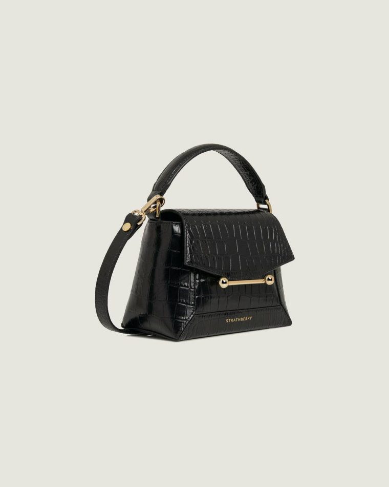 Soft Croc-Embossed Leather Black Mosaic Nano Strathberry Women Evening Bags - Image 2