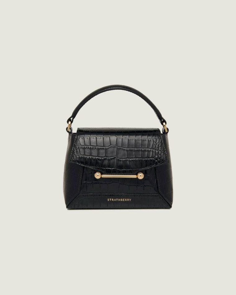 Soft Croc-Embossed Leather Black Mosaic Nano Strathberry Women Evening Bags - Image 3
