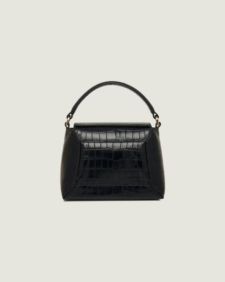Soft Croc-Embossed Leather Black Mosaic Nano Strathberry Women Evening Bags - Image 4