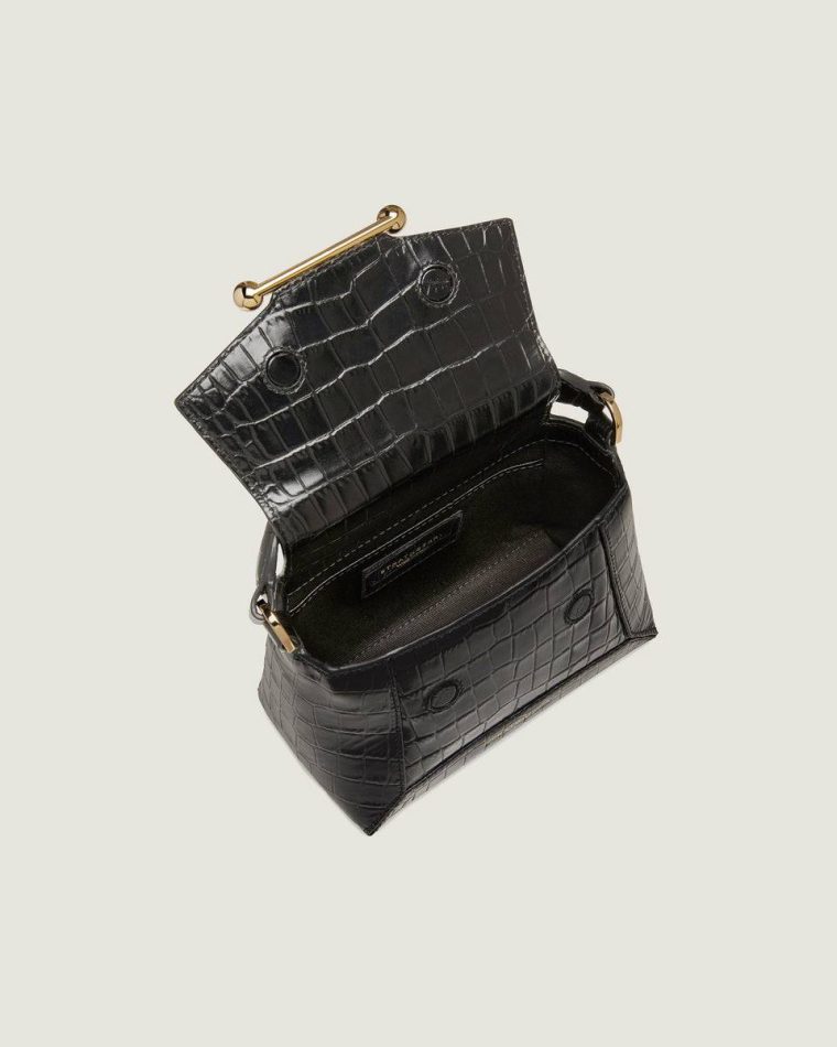 Soft Croc-Embossed Leather Black Mosaic Nano Strathberry Women Evening Bags - Image 5