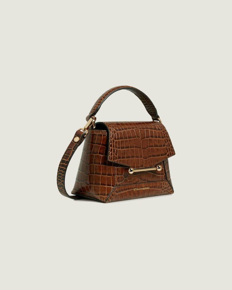 Soft Croc-Embossed Leather Walnut Embossed Edit Bags Women Mosaic Nano Strathberry - Image 2