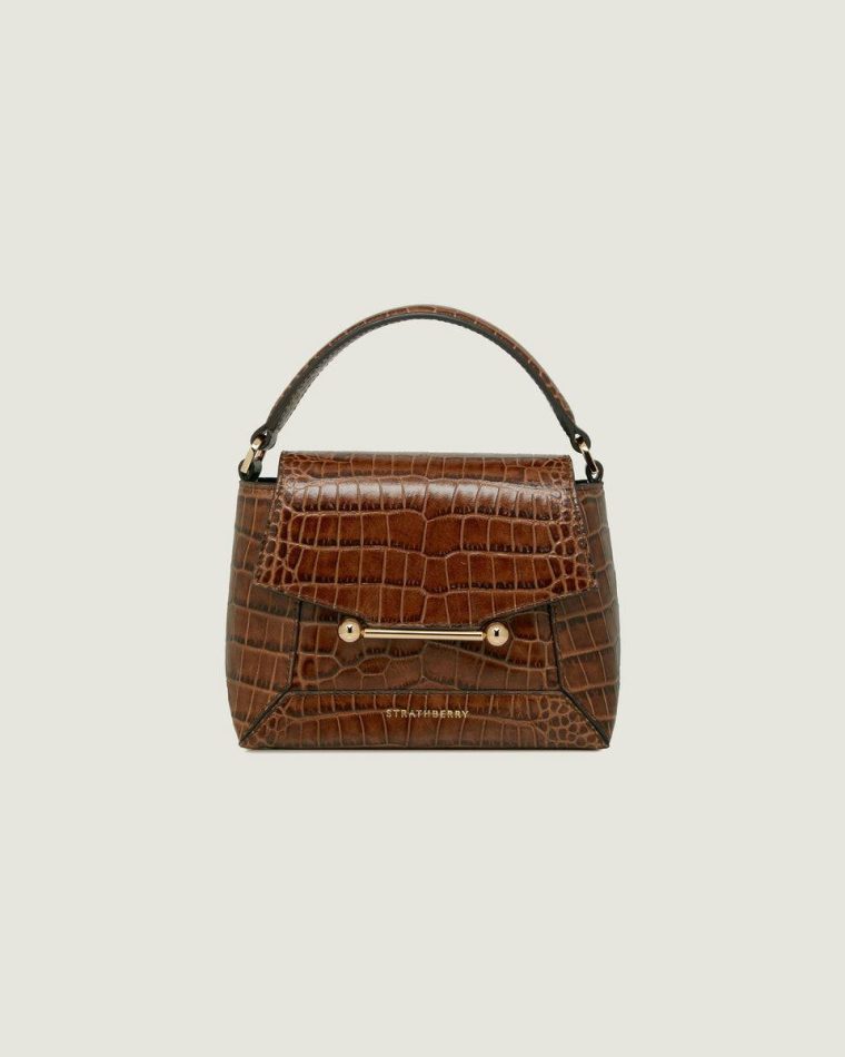 Soft Croc-Embossed Leather Walnut Embossed Edit Bags Women Mosaic Nano Strathberry - Image 3