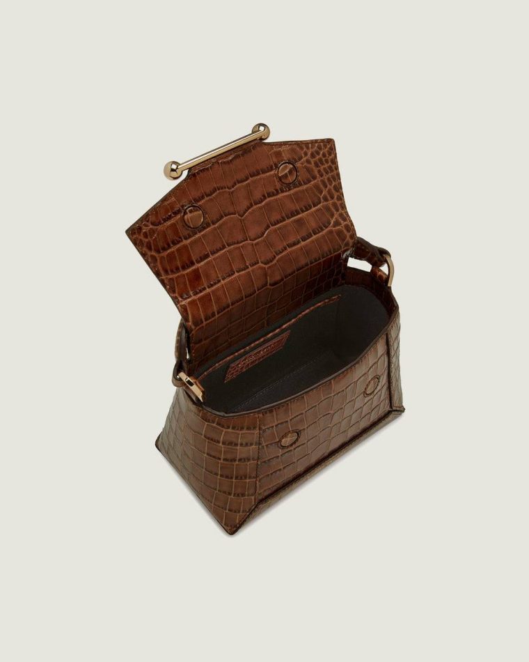Soft Croc-Embossed Leather Walnut Embossed Edit Bags Women Mosaic Nano Strathberry - Image 5