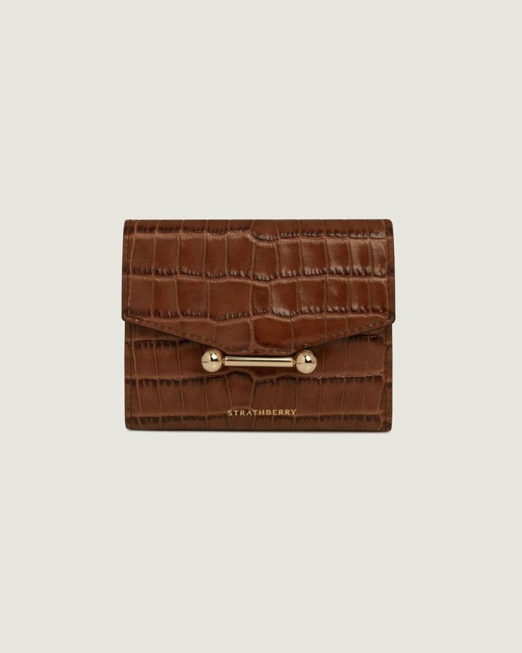 Soft Croc-Embossed Leather Walnut Wallets Mosaic Trifold Wallet Women Strathberry - Image 2