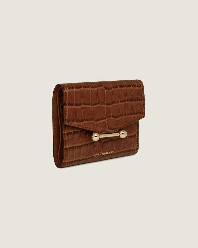 Soft Croc-Embossed Leather Walnut Wallets Mosaic Trifold Wallet Women Strathberry - Image 4