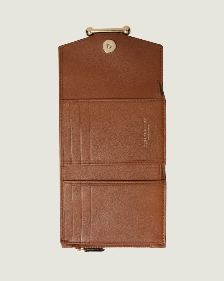 Soft Croc-Embossed Leather Walnut Wallets Mosaic Trifold Wallet Women Strathberry
