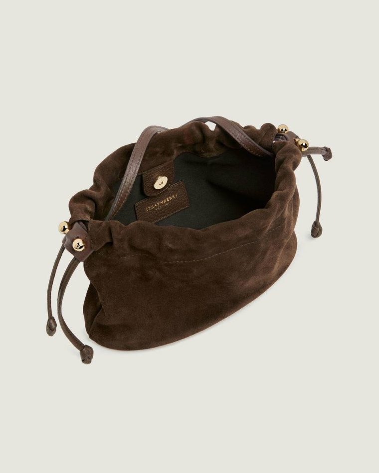 Strathberry Chocolate Suede Charlotte Drawstring Small & Mini Bags Women - Image 3
