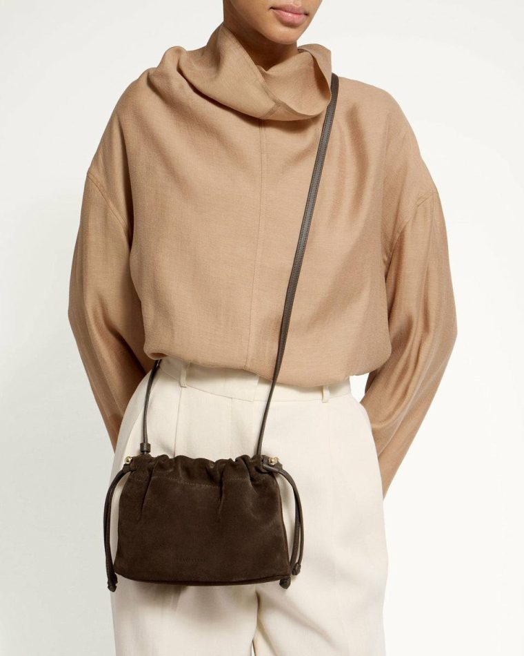 Strathberry Chocolate Suede Charlotte Drawstring Small & Mini Bags Women - Image 5