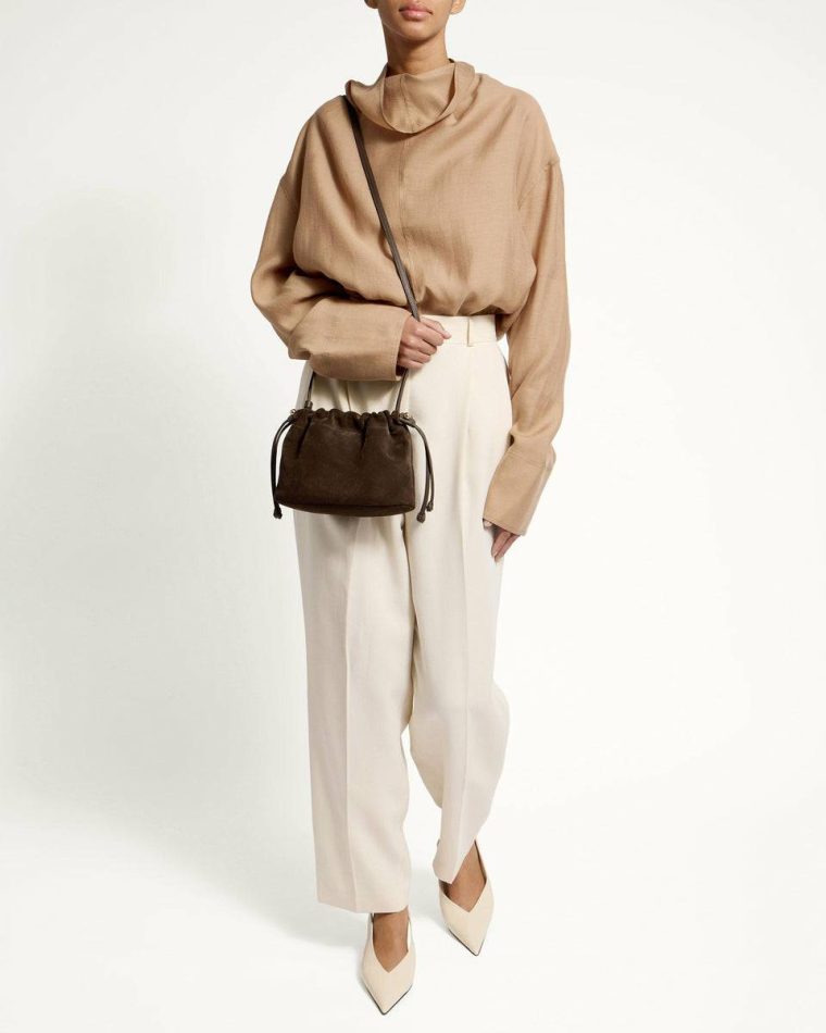 Strathberry Chocolate Suede Charlotte Drawstring Small & Mini Bags Women