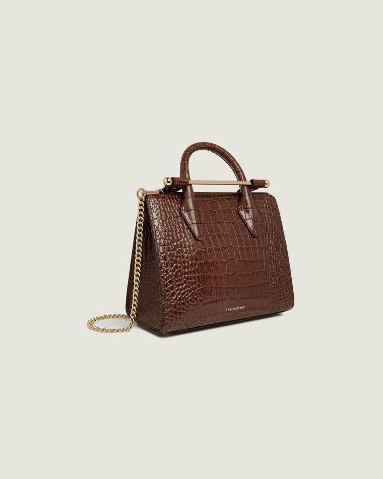 Strathberry Embossed Edit Bags Women Croc-Embossed Leather Chocolate Mini Tote - Image 2