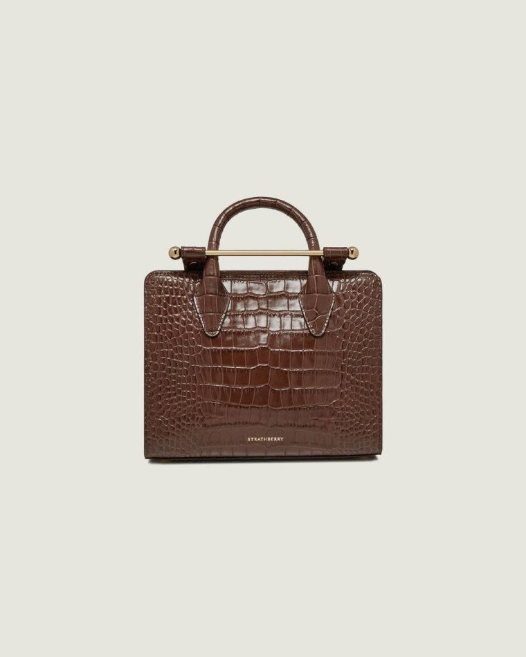 Strathberry Embossed Edit Bags Women Croc-Embossed Leather Chocolate Mini Tote - Image 3