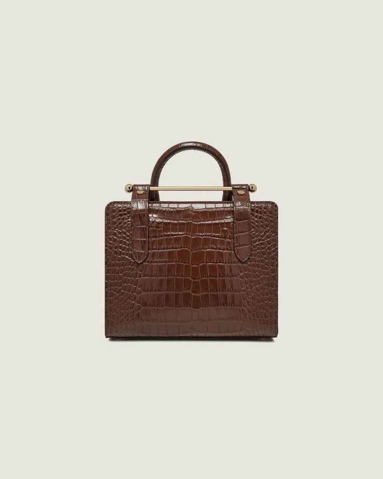 Strathberry Embossed Edit Bags Women Croc-Embossed Leather Chocolate Mini Tote - Image 4