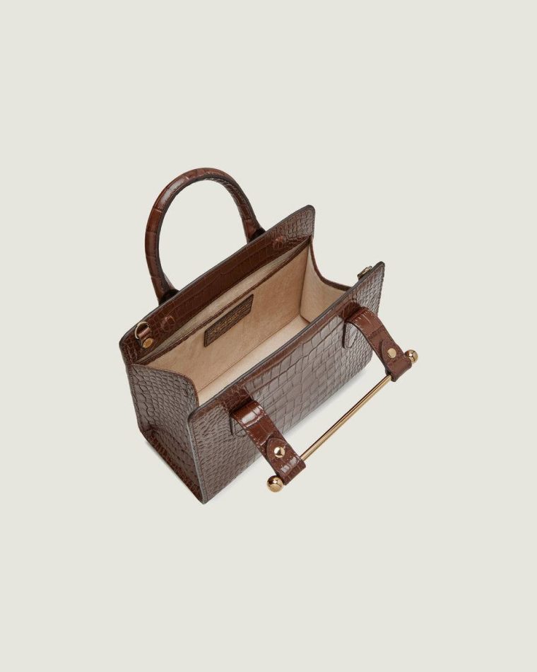 Strathberry Embossed Edit Bags Women Croc-Embossed Leather Chocolate Mini Tote - Image 5