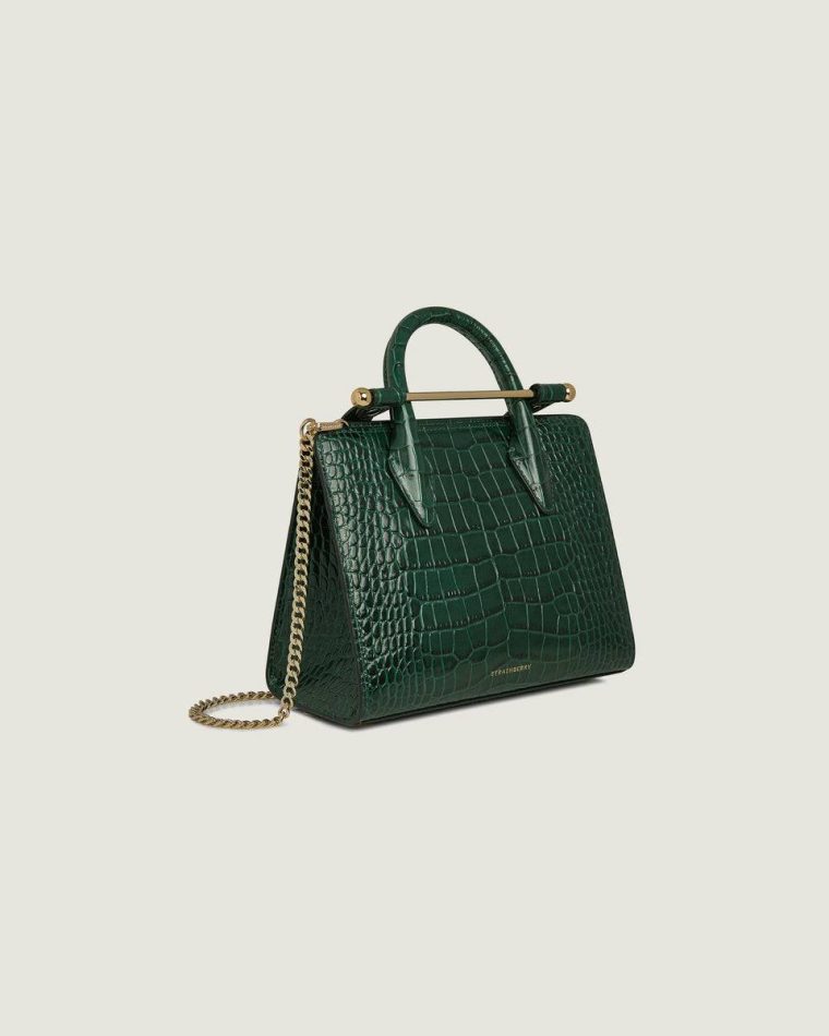 Strathberry Embossed Edit Bags Women Mini Tote Croc-Embossed Bottle Green - Image 2