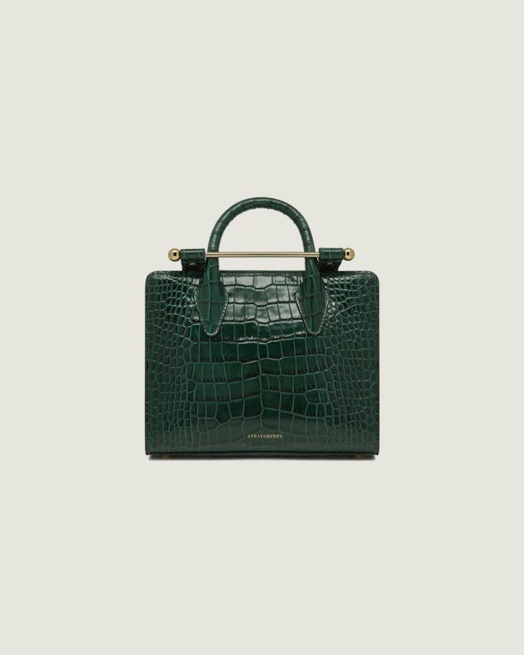 Strathberry Embossed Edit Bags Women Mini Tote Croc-Embossed Bottle Green - Image 3