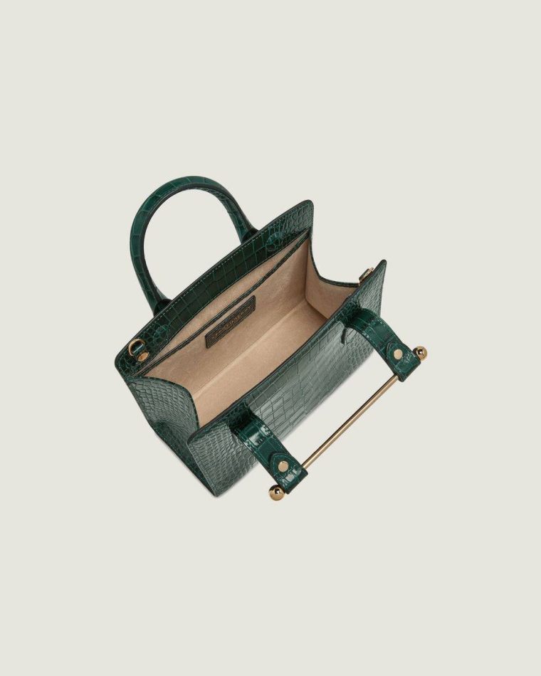 Strathberry Embossed Edit Bags Women Mini Tote Croc-Embossed Bottle Green - Image 5