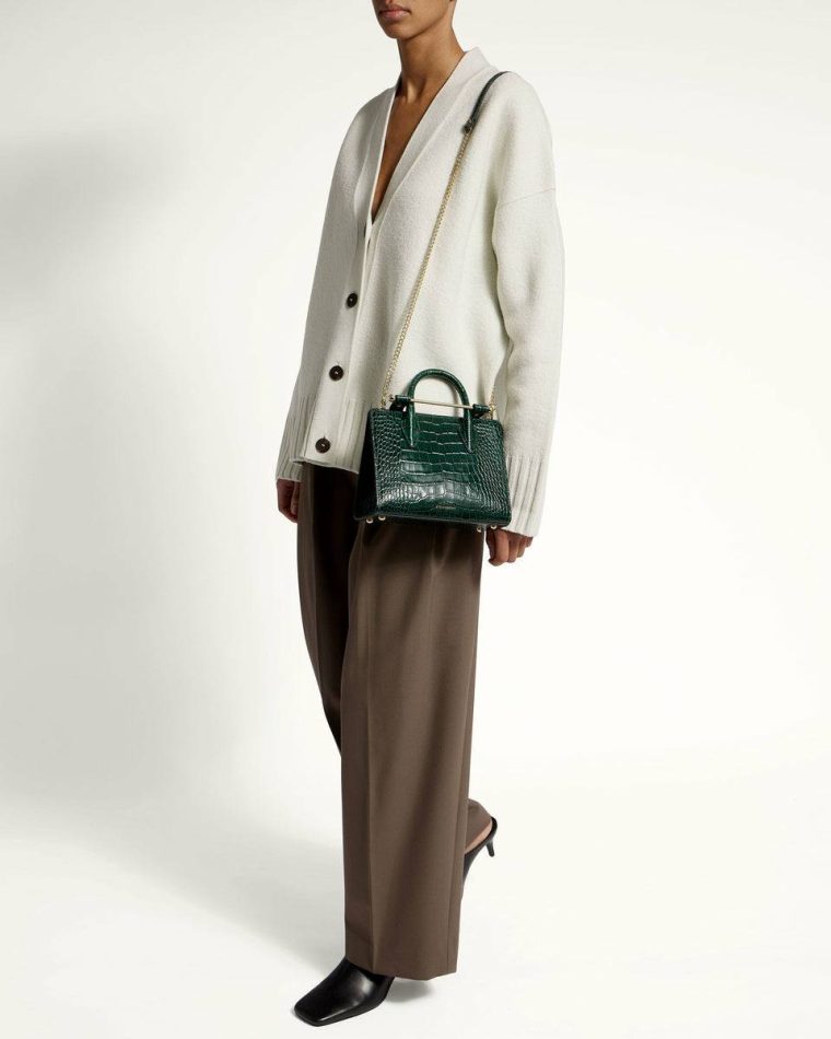 Strathberry Embossed Edit Bags Women Mini Tote Croc-Embossed Bottle Green