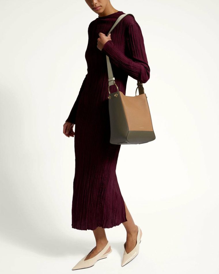 Strathberry Lana Midi Bucket Bag Khaki/Caramel/Diamond Shoulder Bags Women