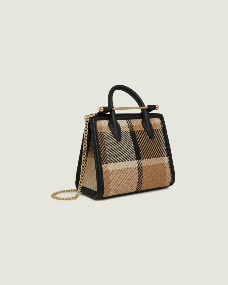 Strathberry Mini Tote Women Black/Camel Tartan Totes & Top Handle Bags - Image 2