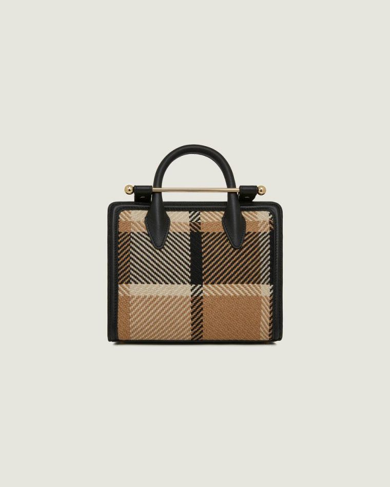 Strathberry Mini Tote Women Black/Camel Tartan Totes & Top Handle Bags - Image 3