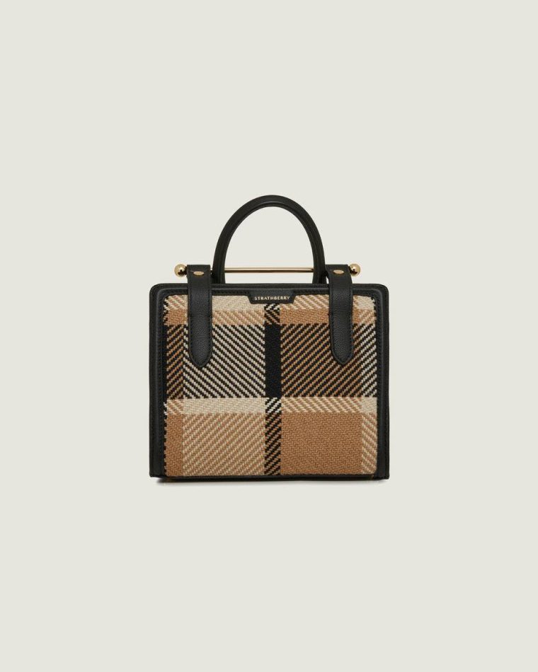 Strathberry Mini Tote Women Black/Camel Tartan Totes & Top Handle Bags - Image 4