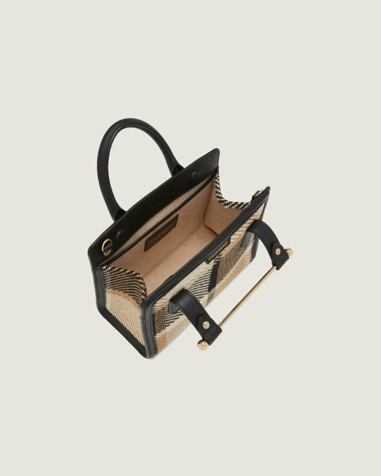 Strathberry Mini Tote Women Black/Camel Tartan Totes & Top Handle Bags - Image 5